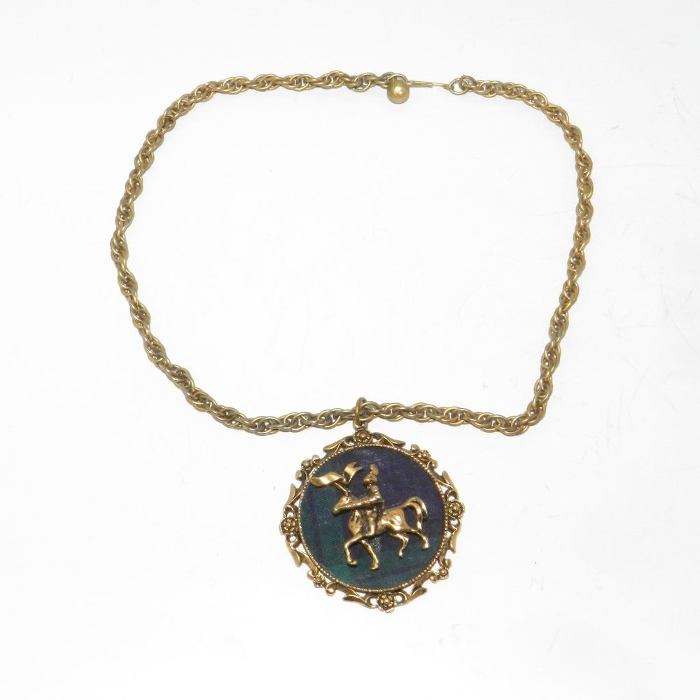 Vintage Night On Horse 3D Medieval Theme Huge Medallion Pendant Necklace.